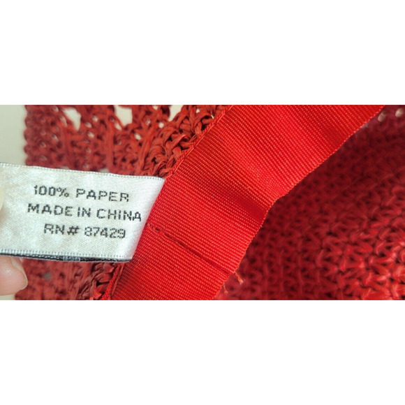 Summer Straw Sun Hat Women's Red Weaved Wide Brim Floppy Party Beach One Size - Picture 5 of 5